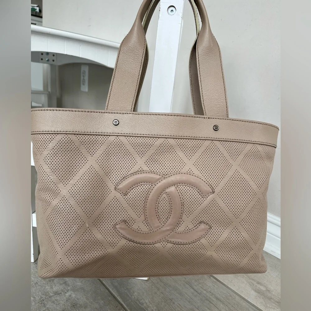 Chanel Beige Perforated Caviar Tote - Picture 1 of 16
